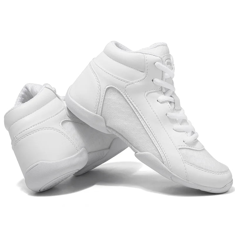 BAXINIER Girls White High-Top Cheer Shoes – Lightweight Youth Dance & Tennis Sneakers