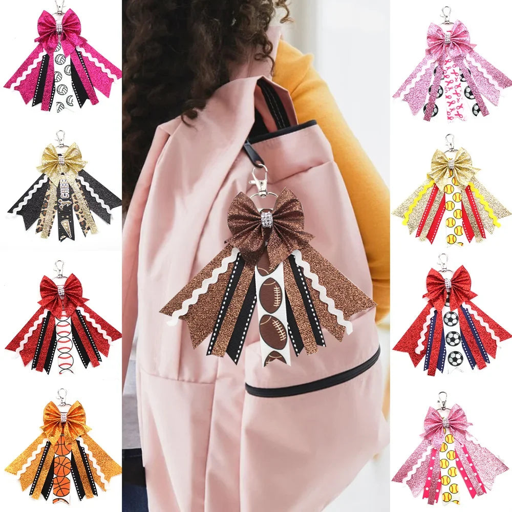 Glitter Cheer Bow Keychain – Cute Ribbon Pendant for Girls & Teens