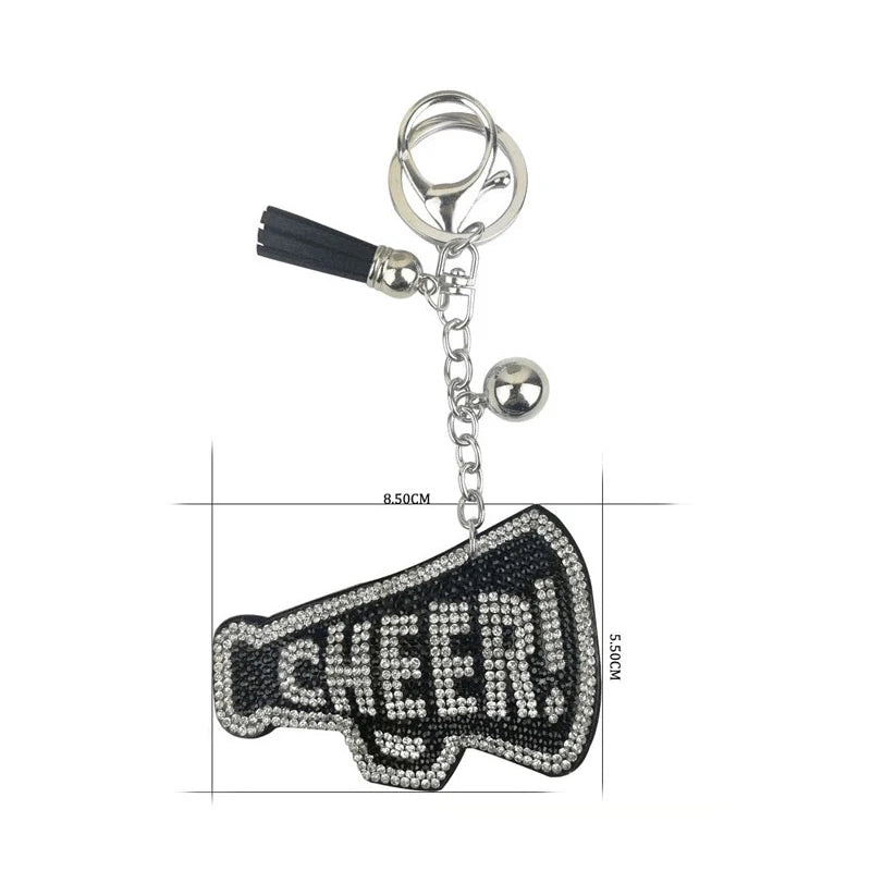 Crystal CHEER Keychain with Leather Tassel – Rhinestone Bag & Car Charm for Women