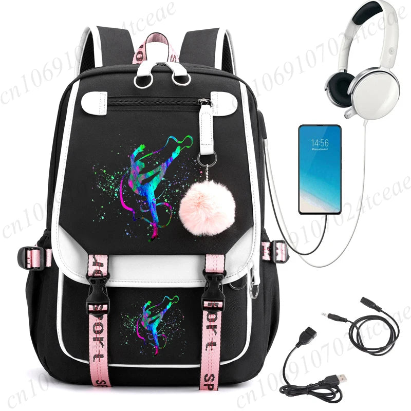 Watercolor Gymnastics School Backpack – Pink Bag for Girls, Teens & Kids