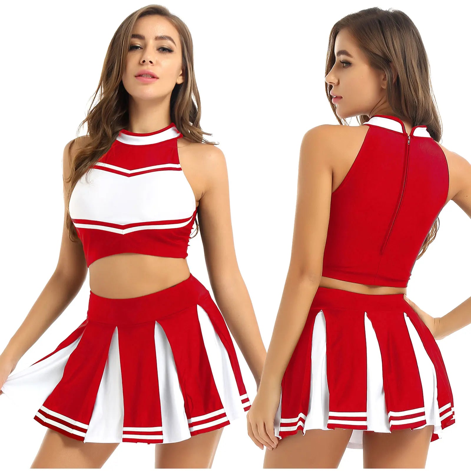 Women’s Adult Cheerleader Costume – Athletic Crop Top & Mini Pleated Skirt Set