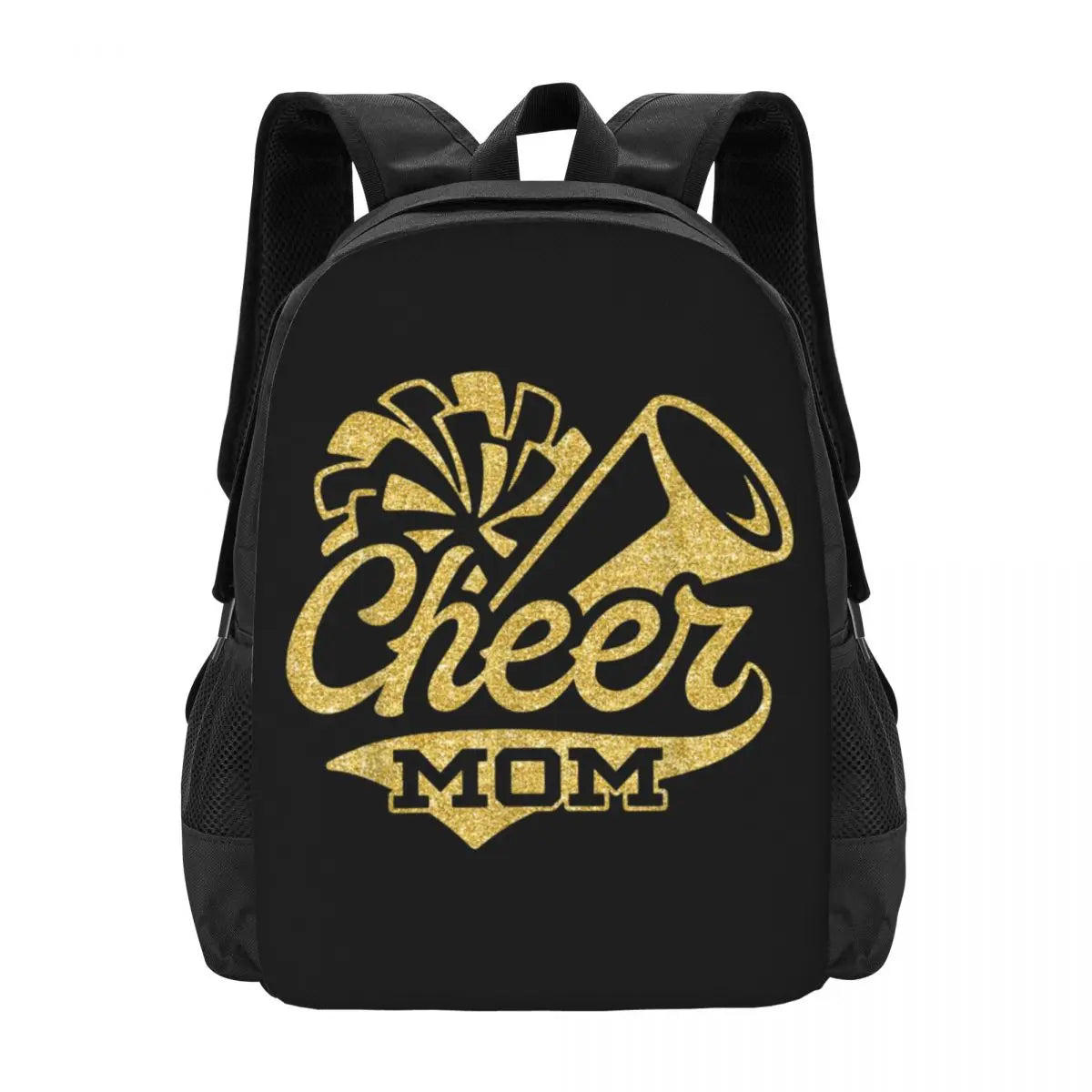 Cheer Mom Backpack – Black & Yellow Foldable Bag with 3D Print, Large Capacity
