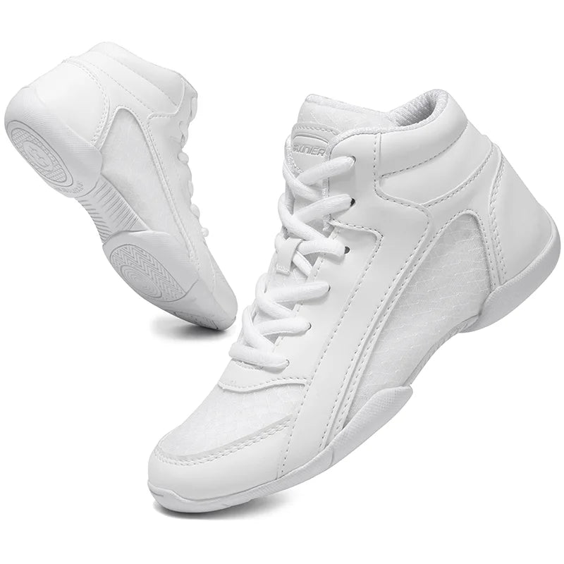 BAXINIER Girls White High-Top Cheer Shoes – Lightweight Youth Dance & Tennis Sneakers