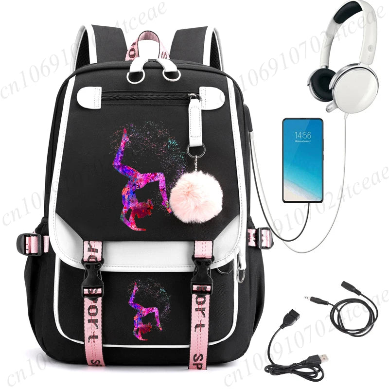 Watercolor Gymnastics School Backpack – Pink Bag for Girls, Teens & Kids