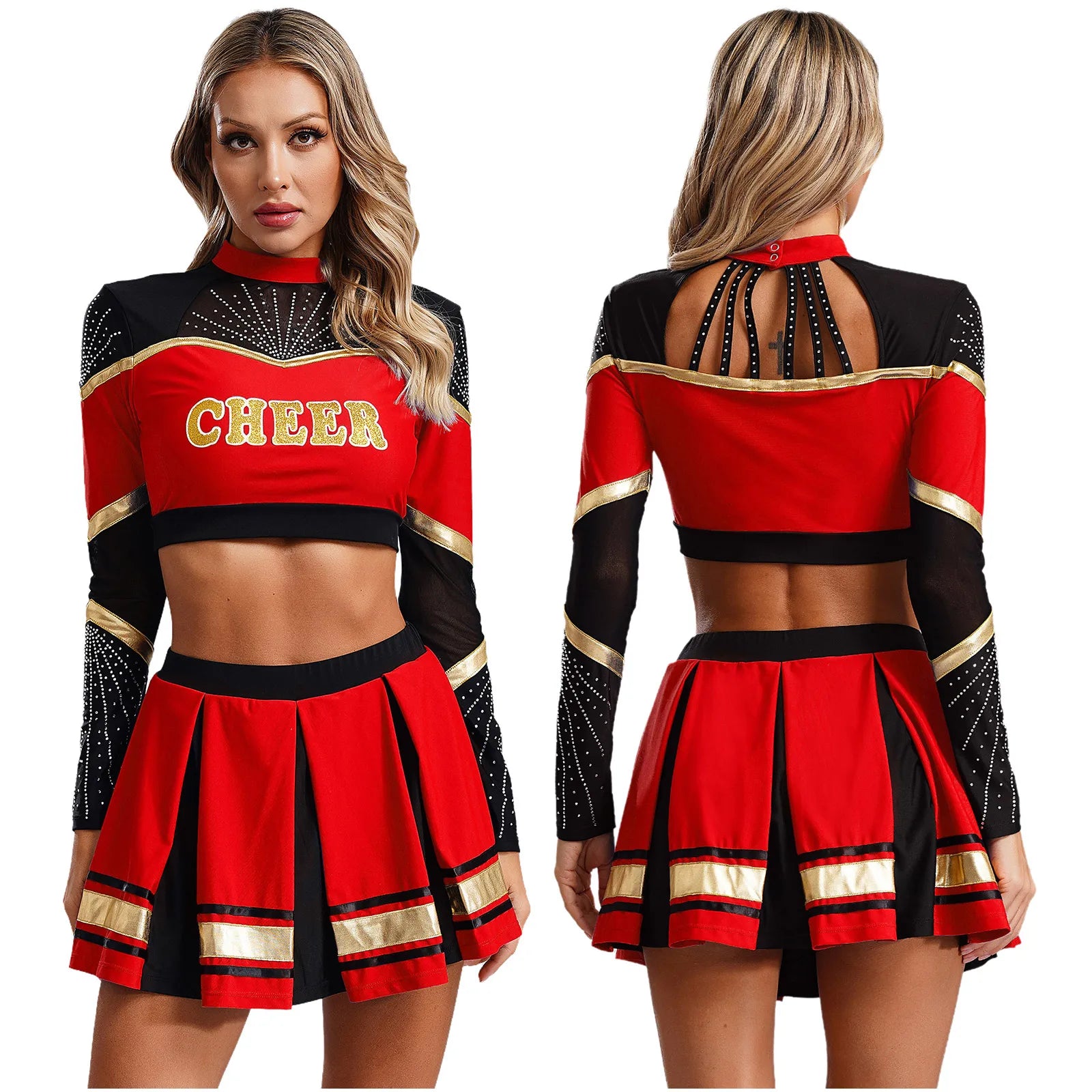 Women’s Sexy Cheerleading Costume – High School Crop Top & Mini Skirt for Halloween
