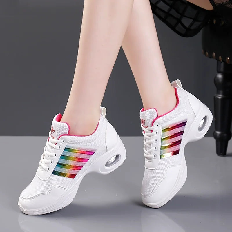 Summer Mesh Dance Shoes – Women’s Square Fitness & Running Sneakers