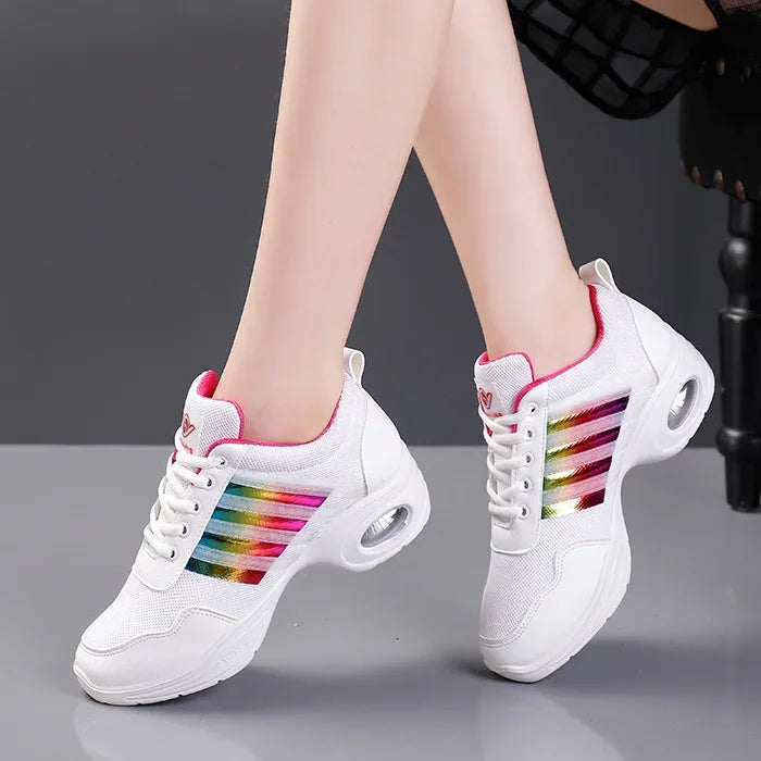 Summer Mesh Dance Shoes – Women’s Square Fitness & Running Sneakers