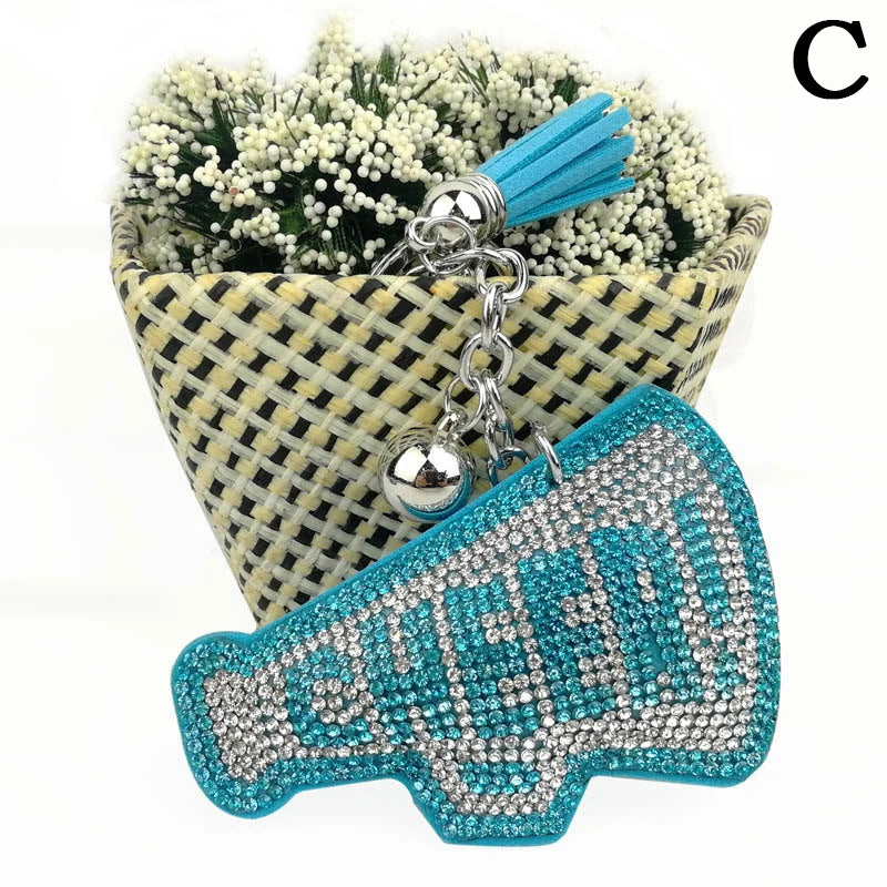 Crystal CHEER Keychain with Leather Tassel – Rhinestone Bag & Car Charm for Women