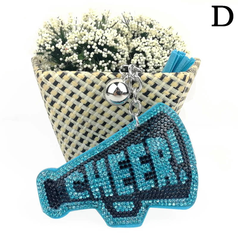 Crystal CHEER Keychain with Leather Tassel – Rhinestone Bag & Car Charm for Women