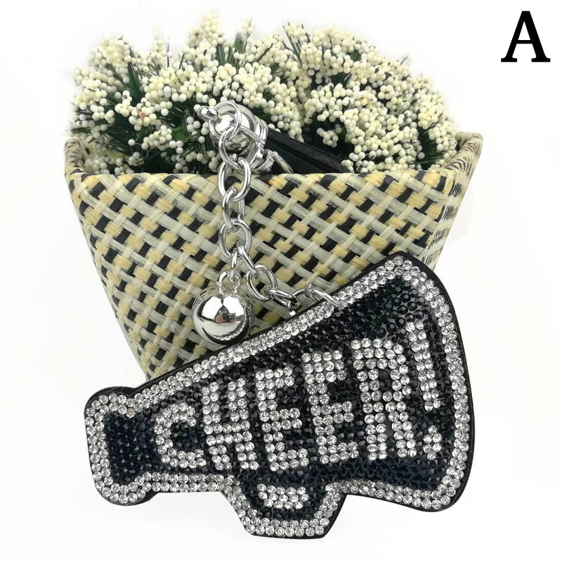 Crystal CHEER Keychain with Leather Tassel – Rhinestone Bag & Car Charm for Women