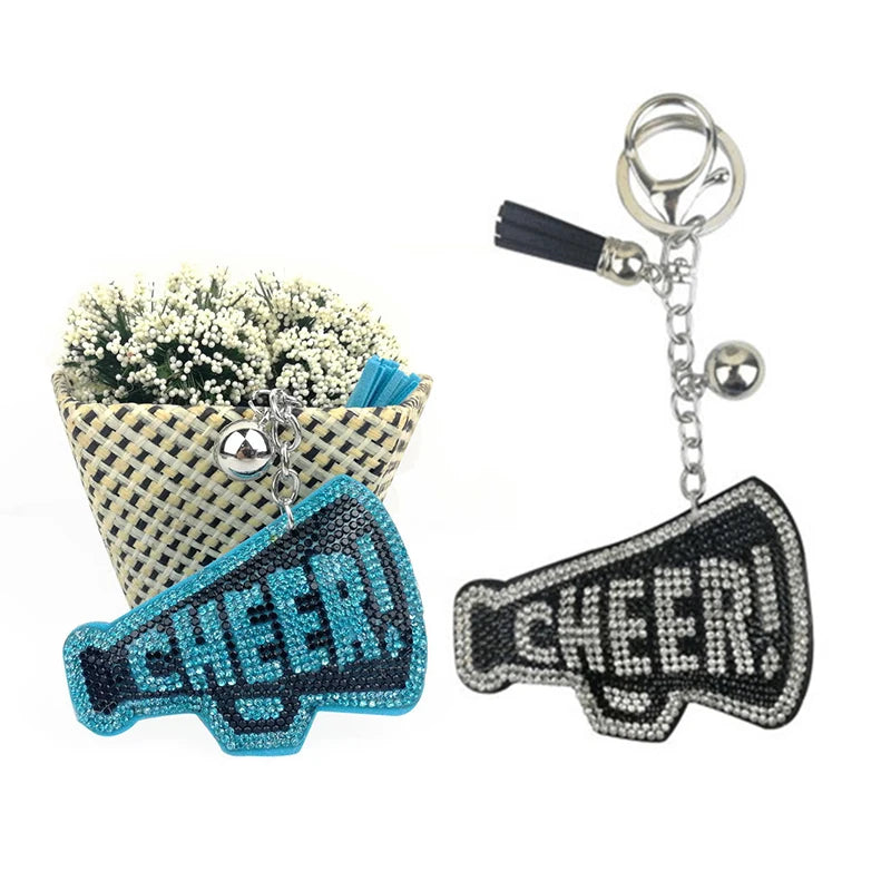 Crystal CHEER Keychain with Leather Tassel – Rhinestone Bag & Car Charm for Women