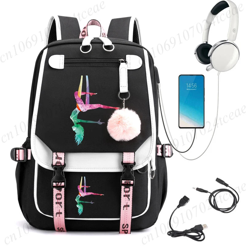 Watercolor Gymnastics School Backpack – Pink Bag for Girls, Teens & Kids