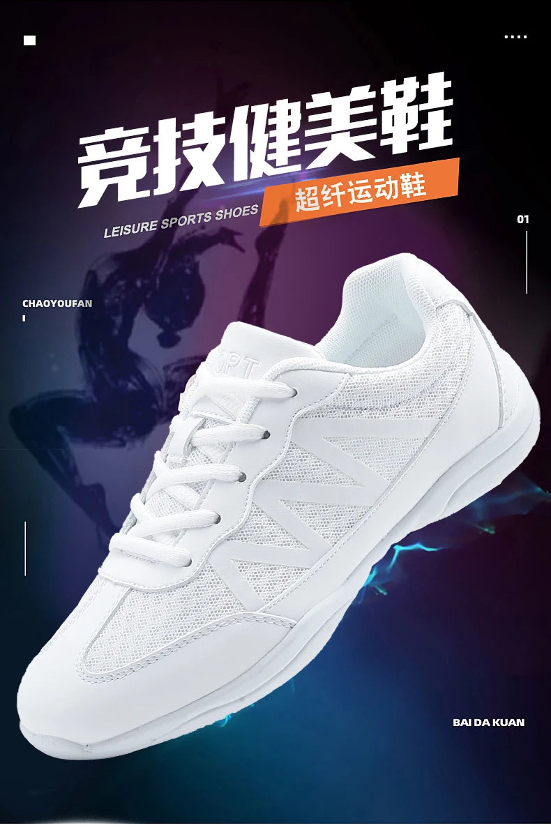 New Cheerleading & Dance Shoes – Kids & Women’s Competitive Aerobics White Jazz Sneakers
