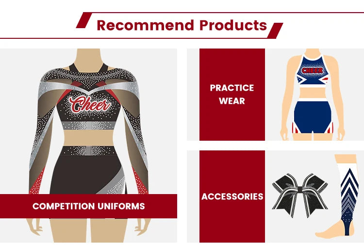 Tilpassede langermede cheerleader-uniformer for ungdom – svart og rødt i amerikansk konkurransestil