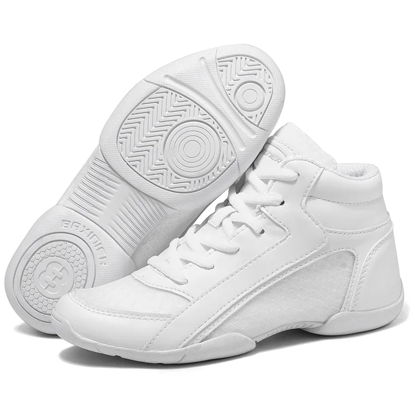 BAXINIER Girls White High-Top Cheer Shoes – Lightweight Youth Dance & Tennis Sneakers