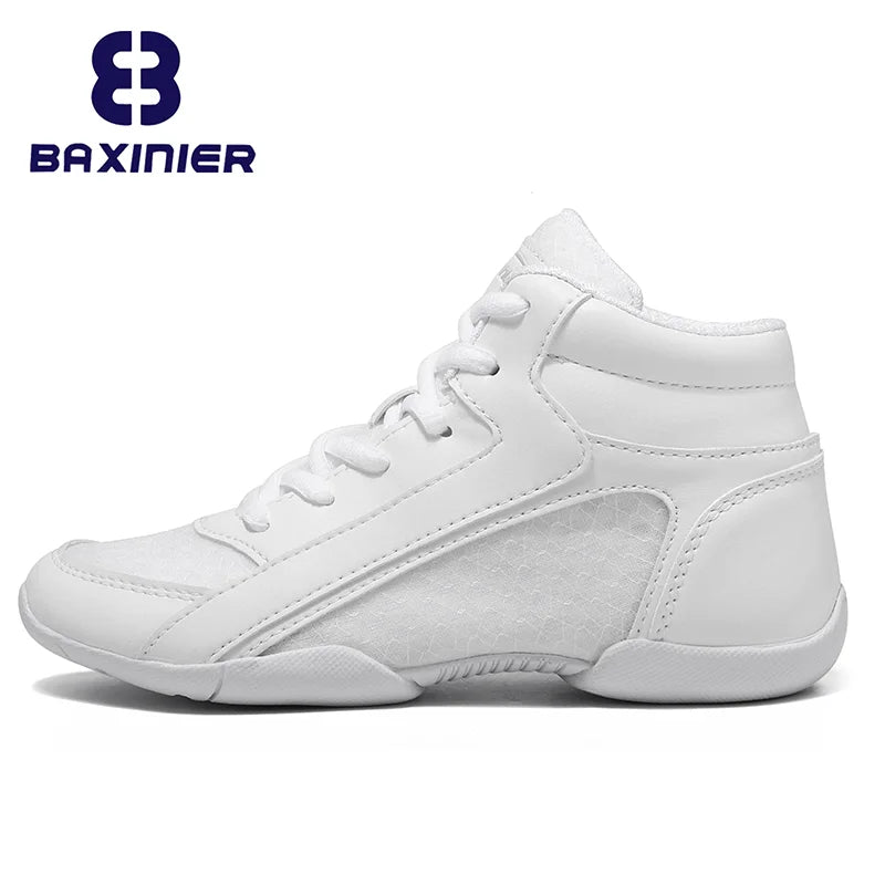 BAXINIER Girls White High-Top Cheer Shoes – Lightweight Youth Dance & Tennis Sneakers