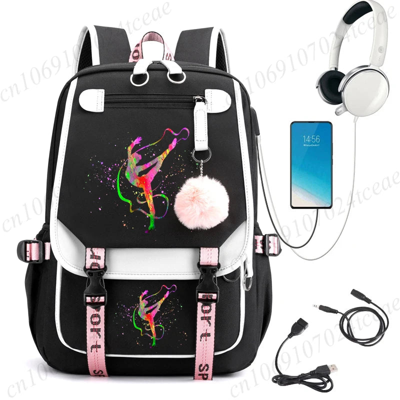 Watercolor Gymnastics School Backpack – Pink Bag for Girls, Teens & Kids