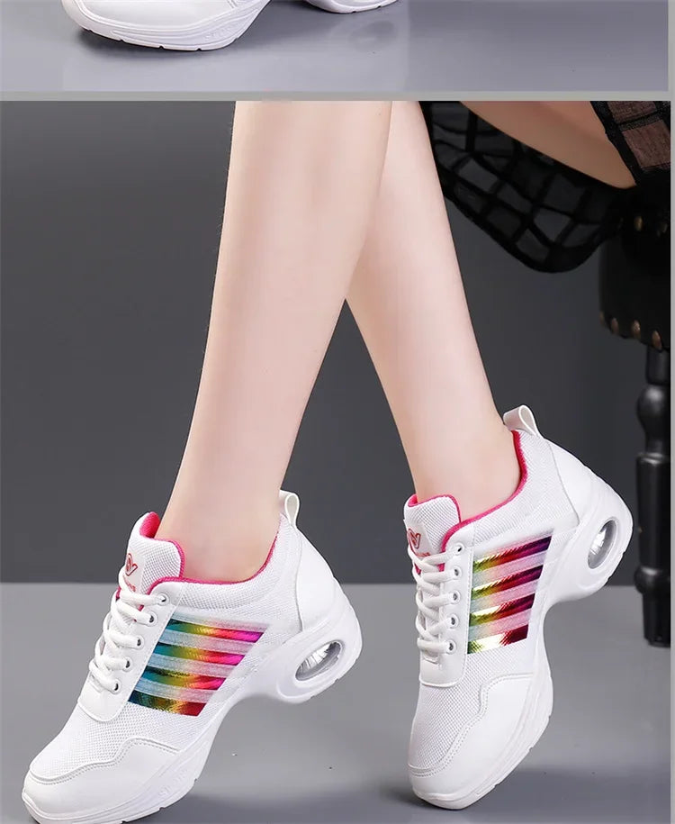 Summer Mesh Dance Shoes – Women’s Square Fitness & Running Sneakers