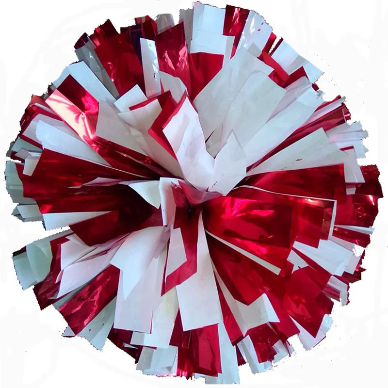 2Pcs Cheerleader Pom Poms with Ring Handle – Red & White, 32cm