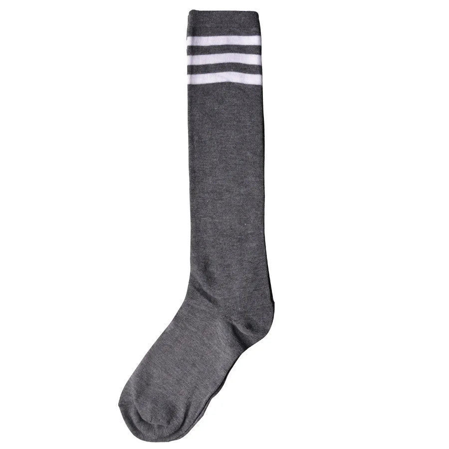 Women’s Knee-High Harajuku Socks – Black & White Striped Cheerleader Style