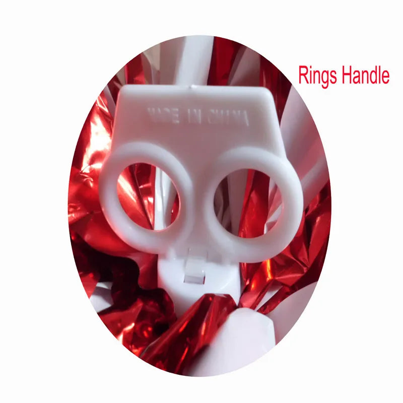2Pcs Cheerleader Pom Poms with Ring Handle – Red & White, 32cm