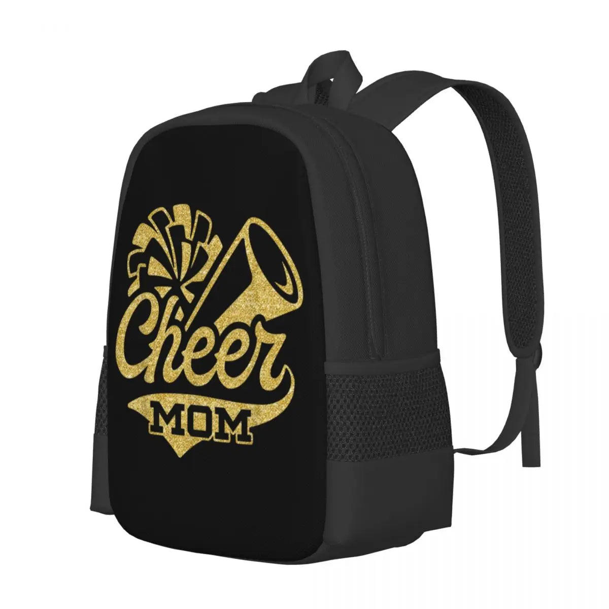 Cheer Mom Backpack – Black & Yellow Foldable Bag with 3D Print, Large Capacity