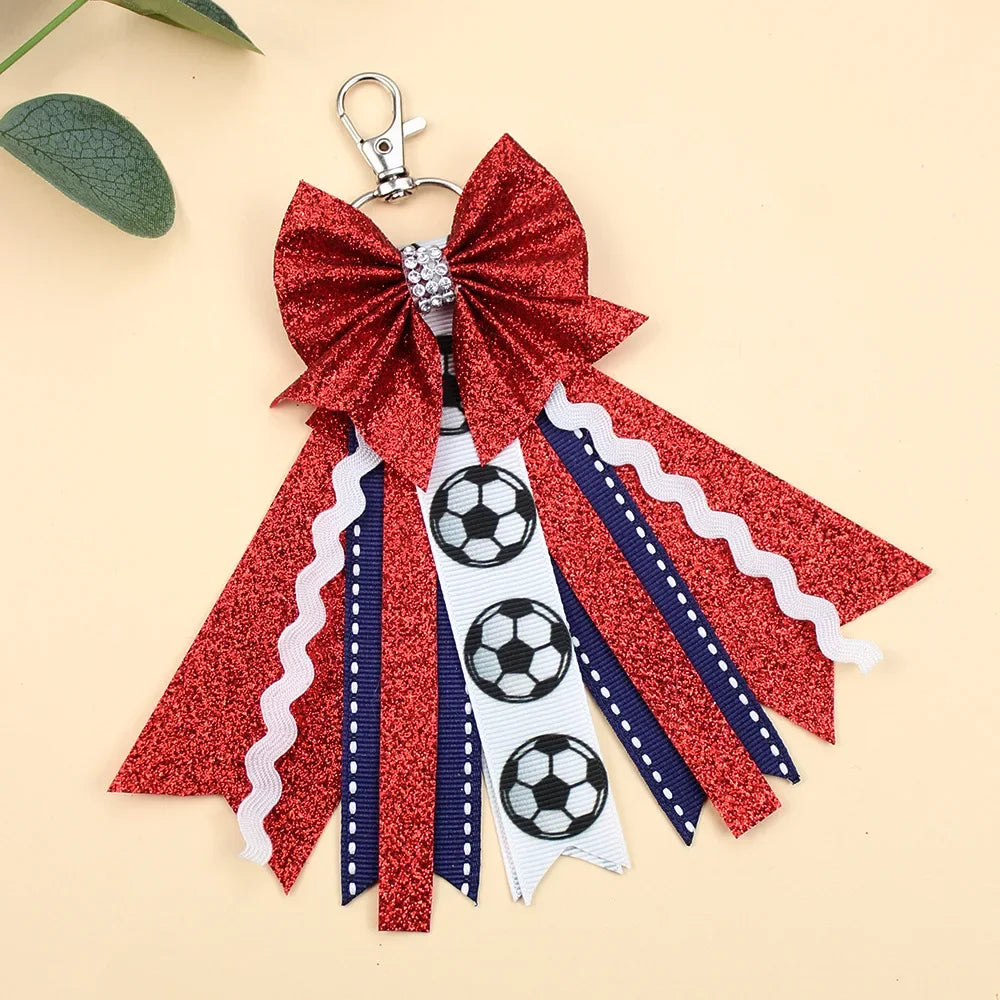 Glitter Cheer Bow Keychain – Cute Ribbon Pendant for Girls & Teens