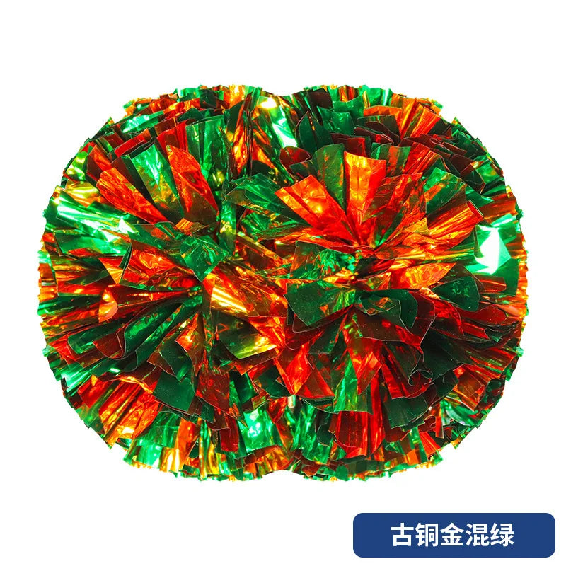 Colorful Handle Cheerleading Pom Poms – Big Silver, Red, Yellow & Blue Dance Balls for Kids & Women