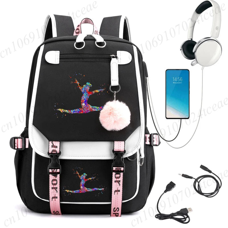 Watercolor Gymnastics School Backpack – Pink Bag for Girls, Teens & Kids