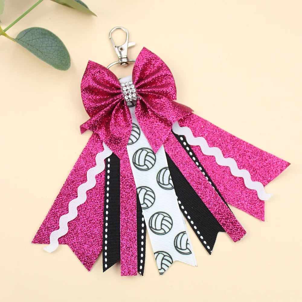 Glitter Cheer Bow Keychain – Cute Ribbon Pendant for Girls & Teens