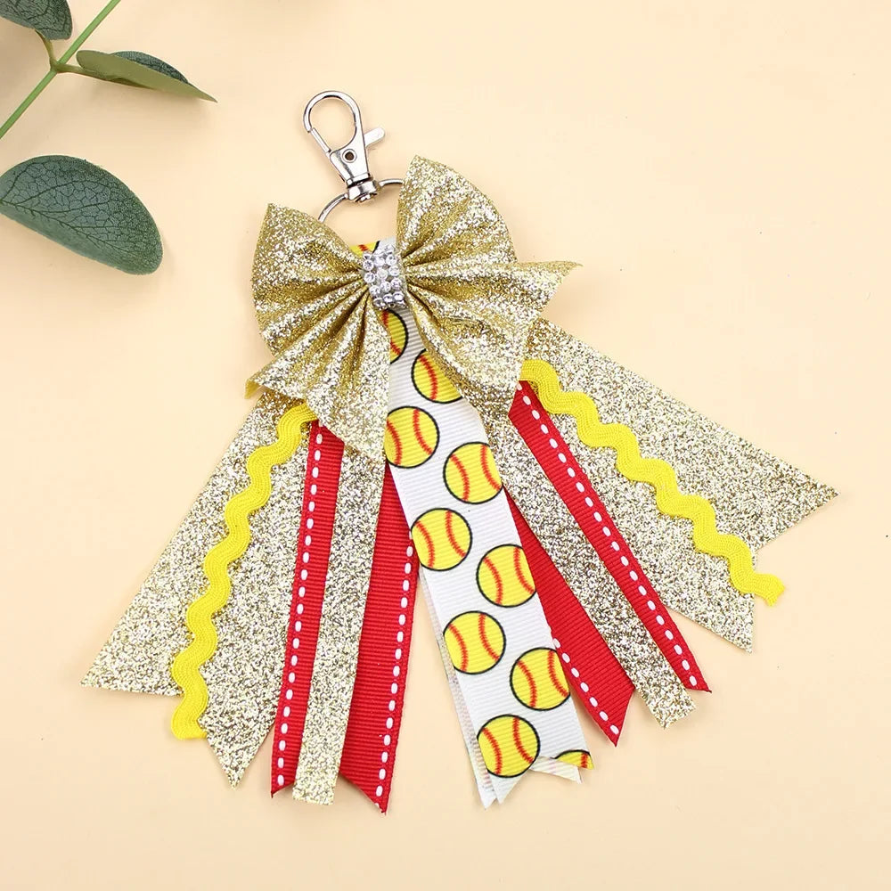 Glitter Cheer Bow Keychain – Cute Ribbon Pendant for Girls & Teens