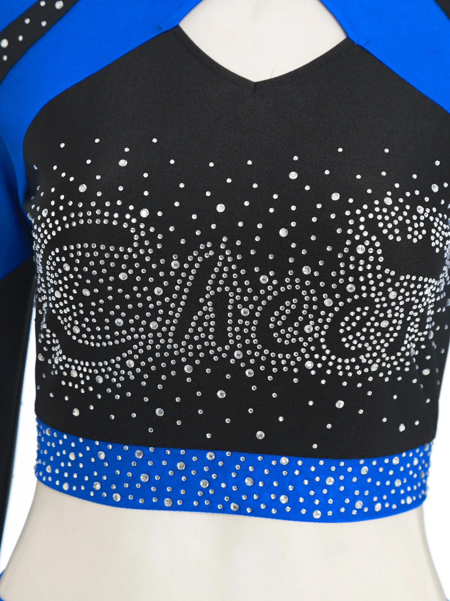 Women’s Cheerleading Costume – Rhinestone Long Sleeve Crop Top & Mini Skirt Set