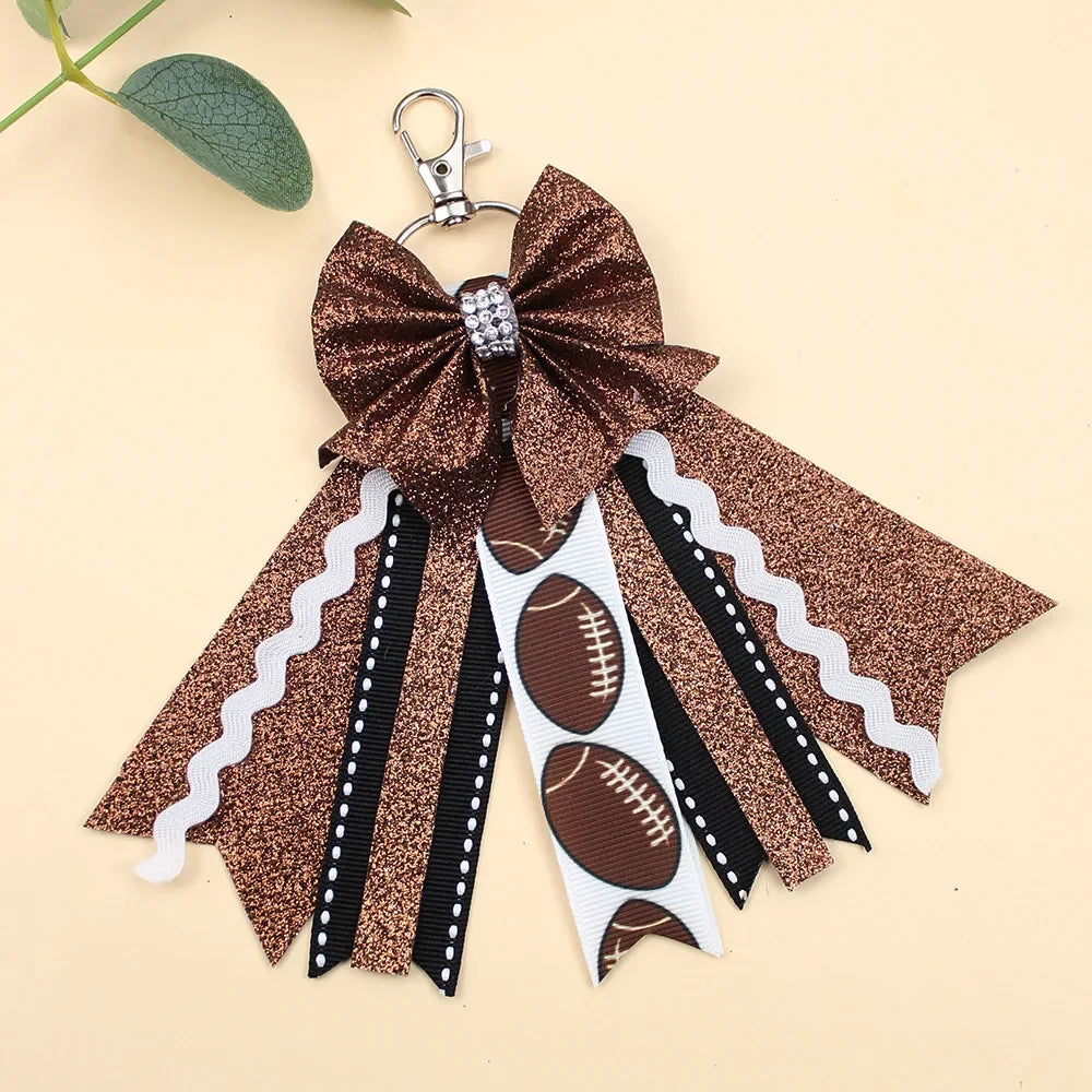 Glitter Cheer Bow Keychain – Cute Ribbon Pendant for Girls & Teens