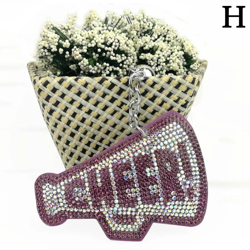 Crystal CHEER Keychain with Leather Tassel – Rhinestone Bag & Car Charm for Women