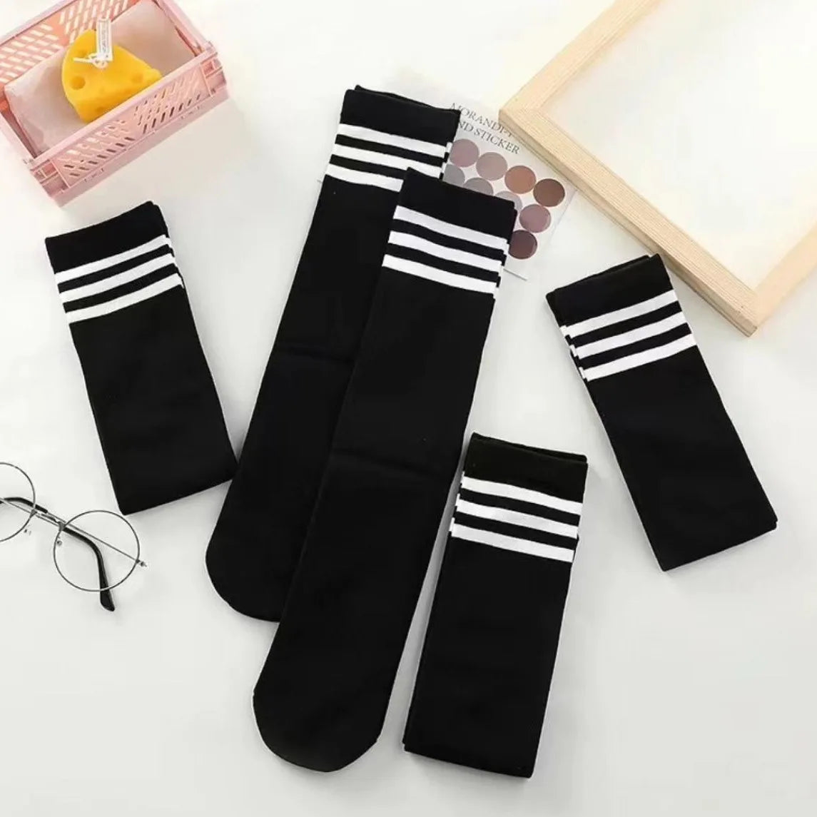 Black & White Striped Socks – Breathable Jazz, Cheer & School Uniform Socks for Girls