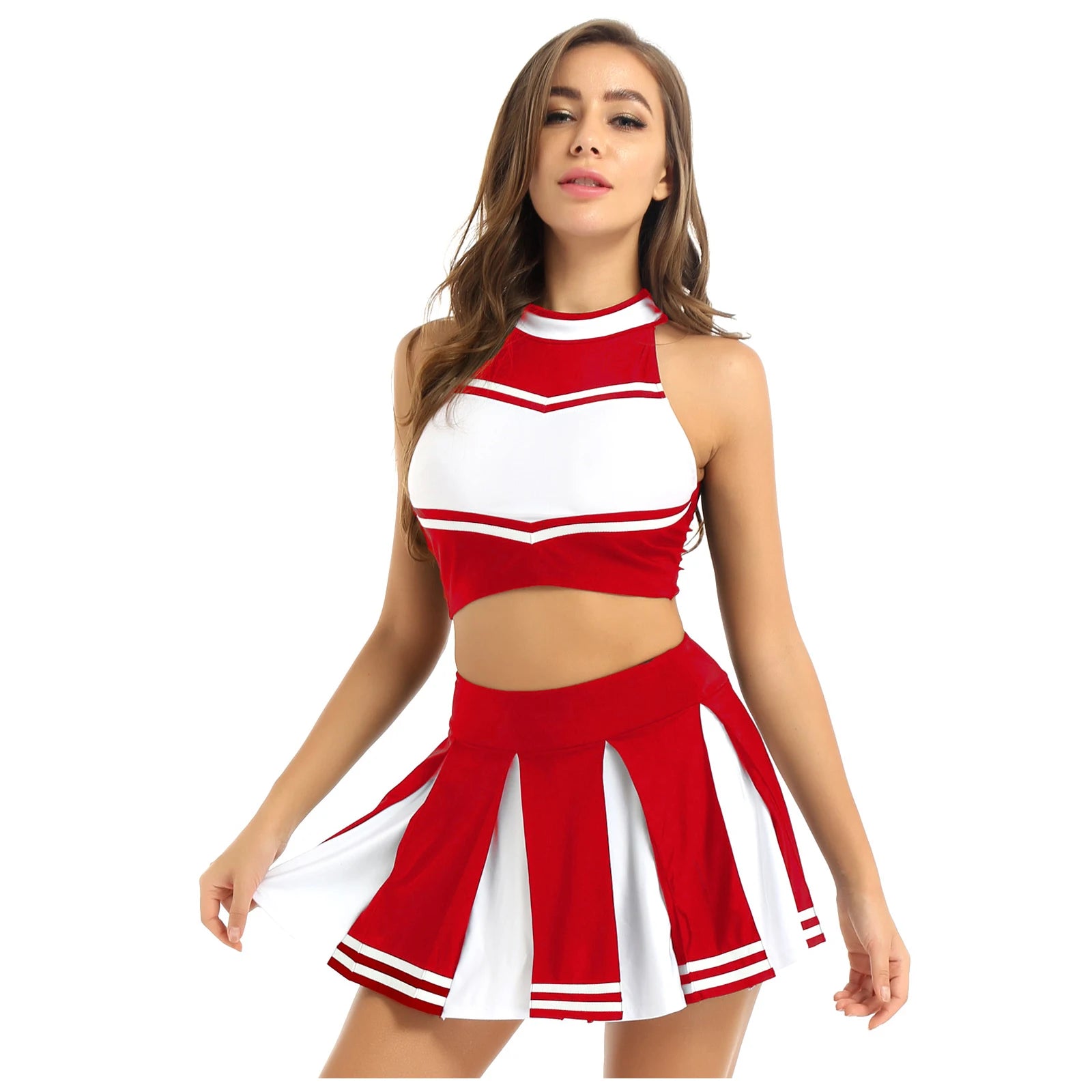 Women’s Adult Cheerleader Costume – Athletic Crop Top & Mini Pleated Skirt Set