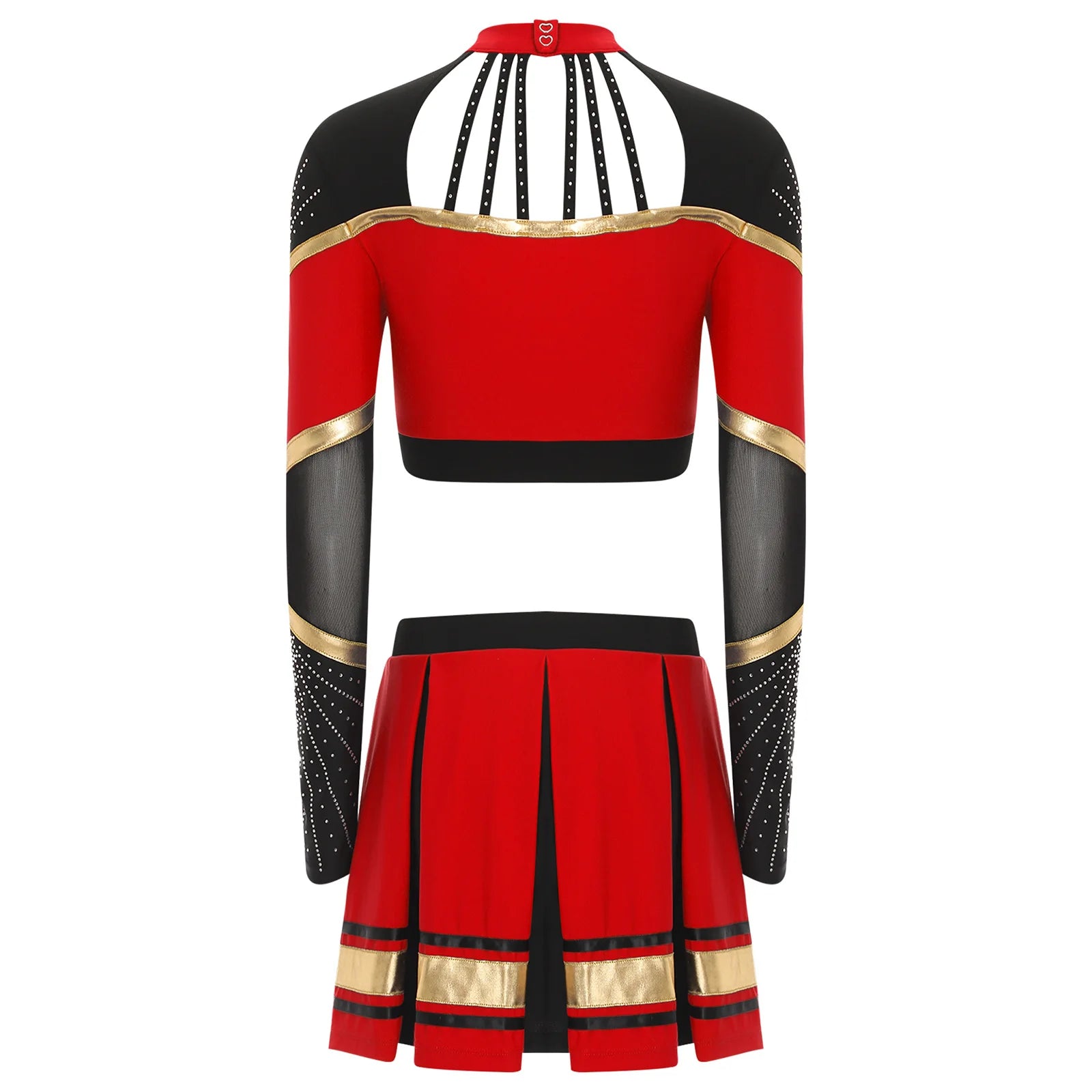 2Pcs Women’s Cheerleading Costume – Sequined Long Sleeve Crop Top & Pleated Skirt Set