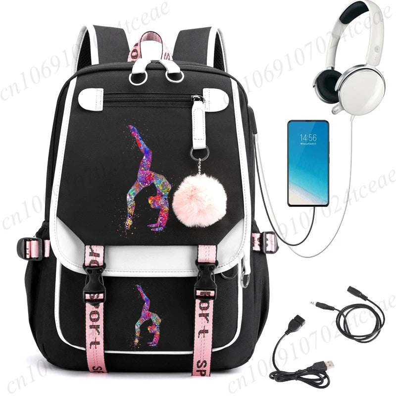 Watercolor Gymnastics School Backpack – Pink Bag for Girls, Teens & Kids