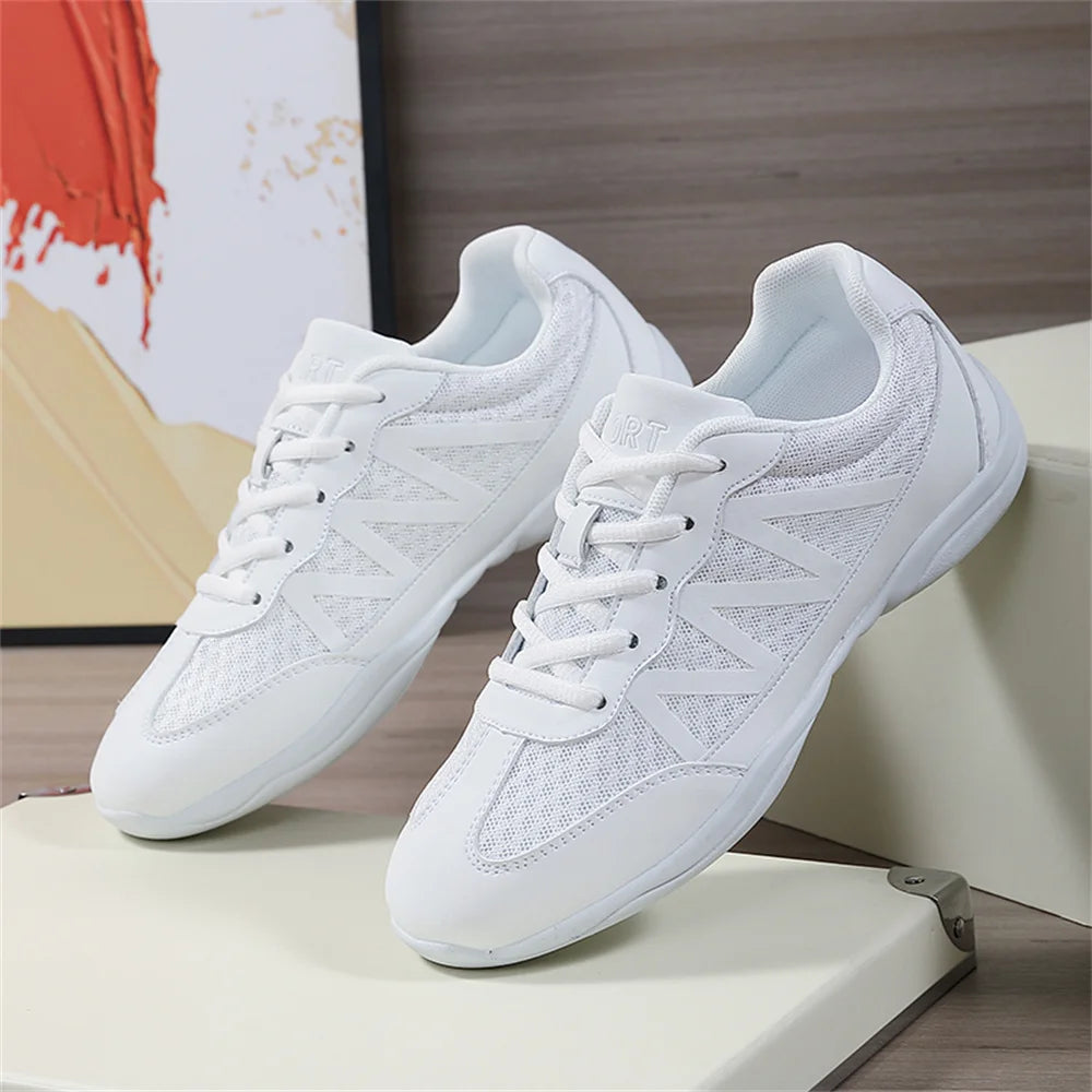 BAXINIER Girls White Cheer Shoes Trainers  Breathable Training Dance Tennis Shoes Lightweight Youth Cheer Competition Sneakers