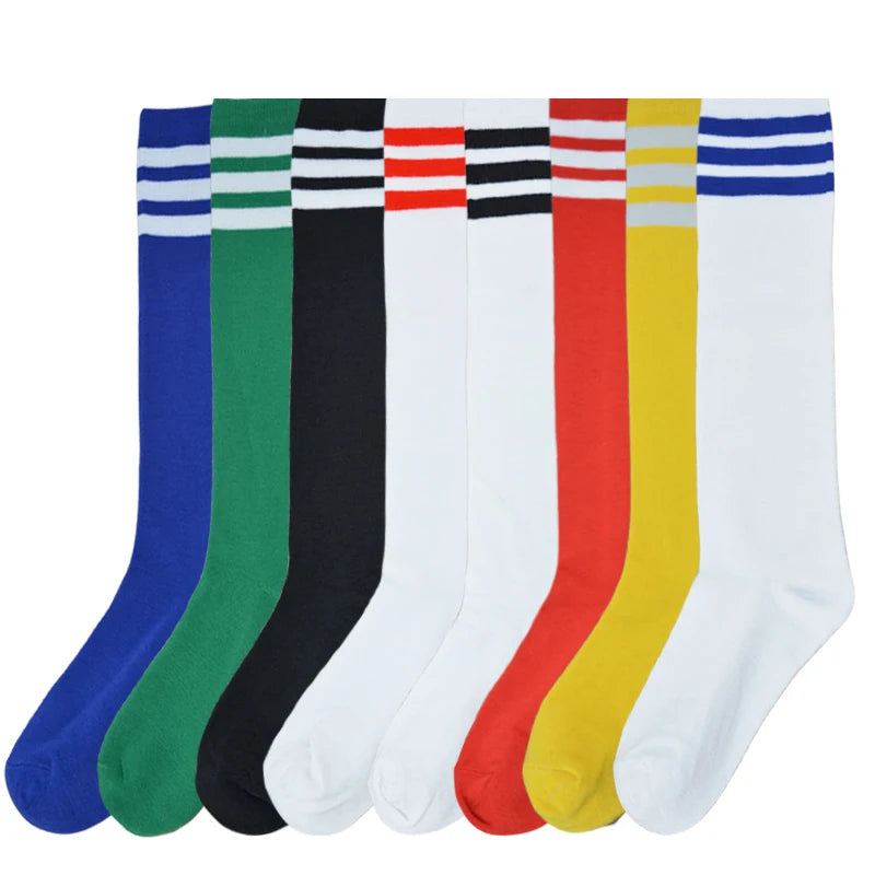 Women’s Knee-High Harajuku Socks – Black & White Striped Cheerleader Style