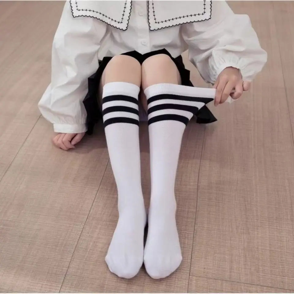 Black & White Striped Socks – Breathable Jazz, Cheer & School Uniform Socks for Girls