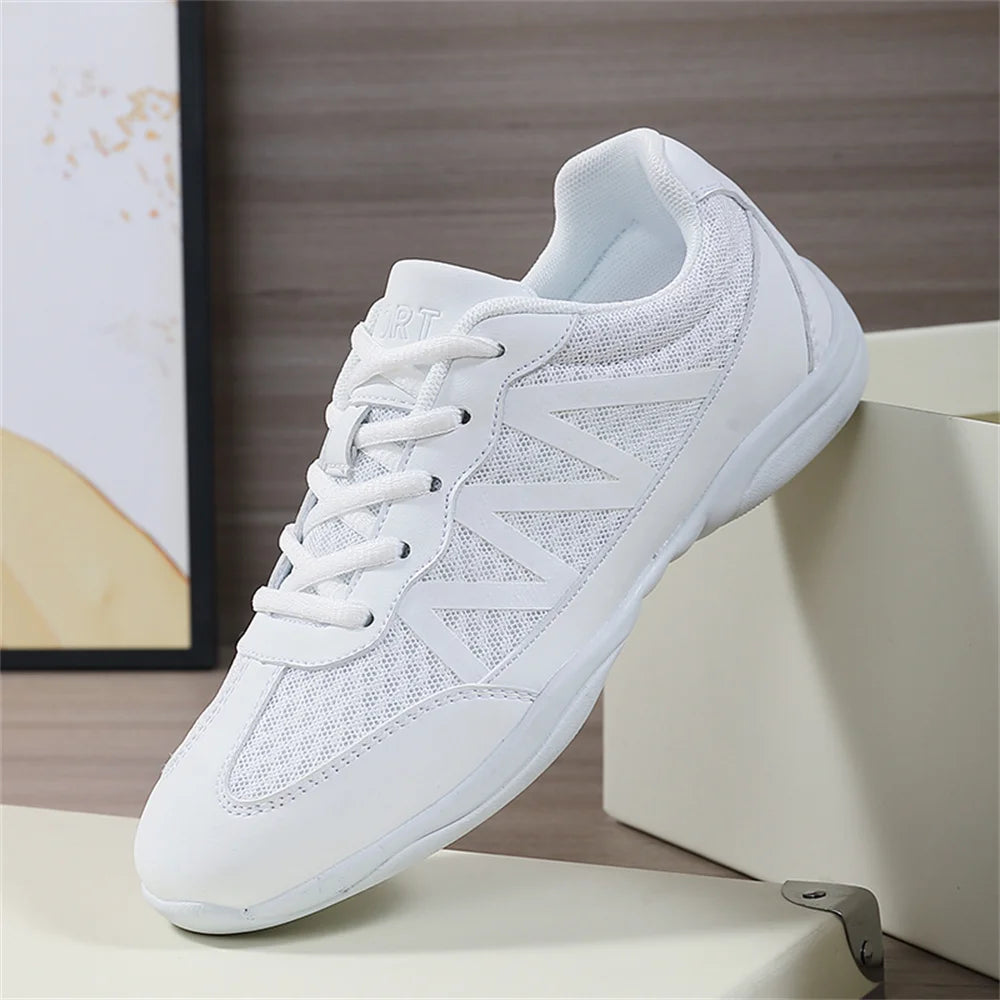 BAXINIER Girls White Cheer Shoes Trainers  Breathable Training Dance Tennis Shoes Lightweight Youth Cheer Competition Sneakers