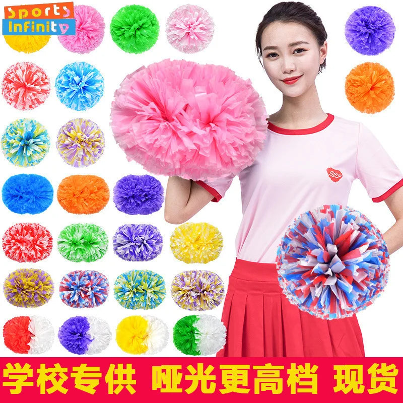 Colorful Handle Cheerleading Pom Poms – Big Silver, Red, Yellow & Blue Dance Balls for Kids & Women
