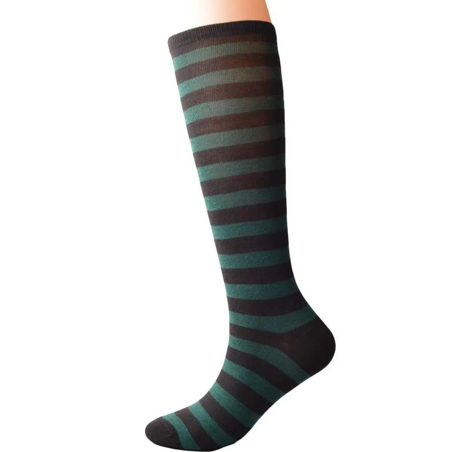 Women’s Knee-High Harajuku Socks – Black & White Striped Cheerleader Style
